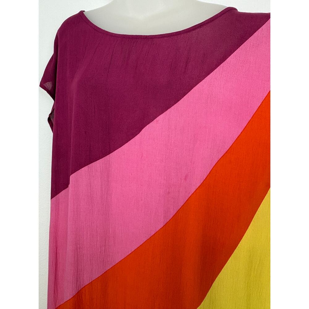 Free People Saachi NEON RAINBOW Striped Asymmetrical Rayon Top Maxi Kaftan Dress - Picture 8 of 10